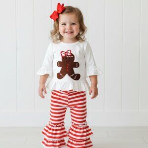 Boutique Ruffle Striped Gingerbreat Outfit, Girls